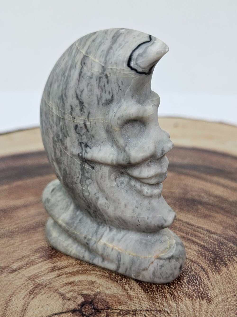 Crazy Lace Gray Jasper Man in the Moon Crystal Stone Carving